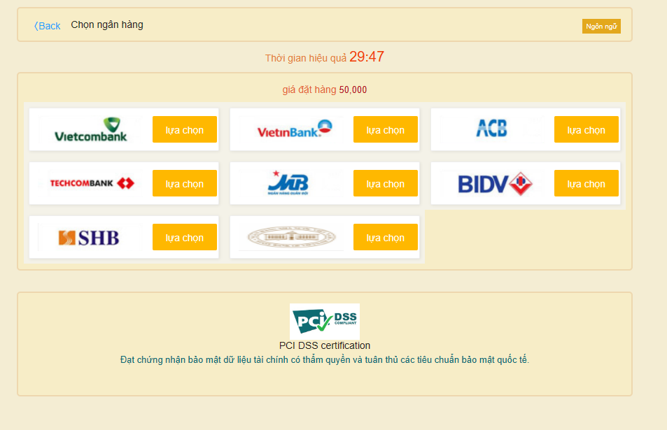 Chọn tài khoản để gửi tiền vào tài khoản HB88 của bạn