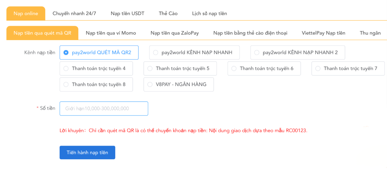 Hướng dẫn gửi tiền vào sòng bài So Do